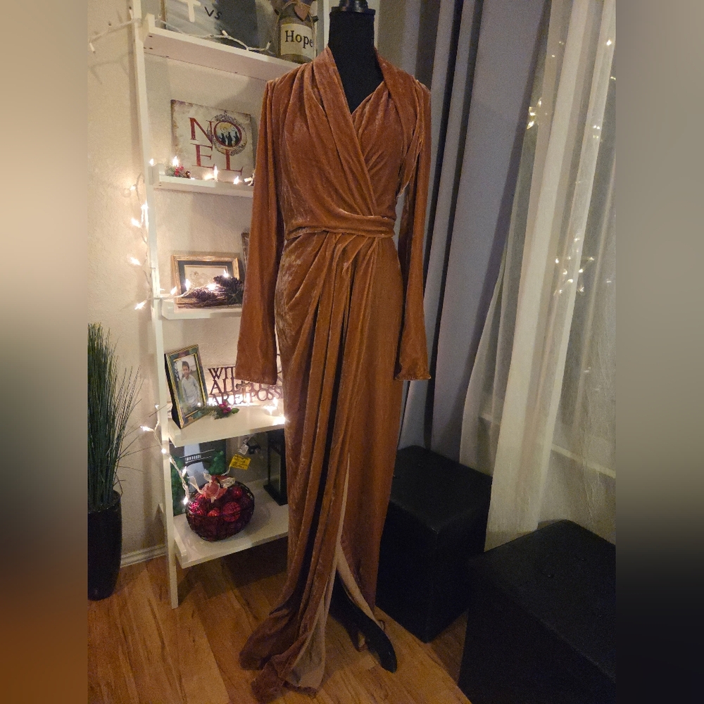 Rick Owens Burnt Pink Velvet Wrap Dress - Picture 7 of 14